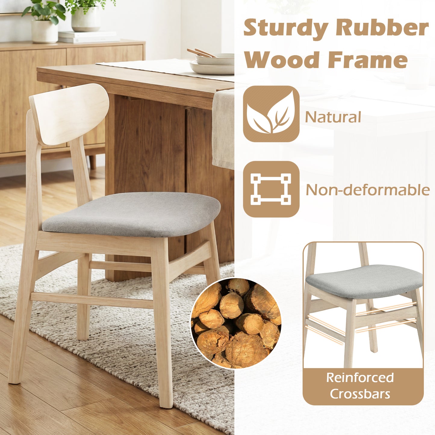 Fabric Upholstered Dining Chair Set, 2 Natural Armless Kitchen Chairs Dining Chairs at Gallery Canada