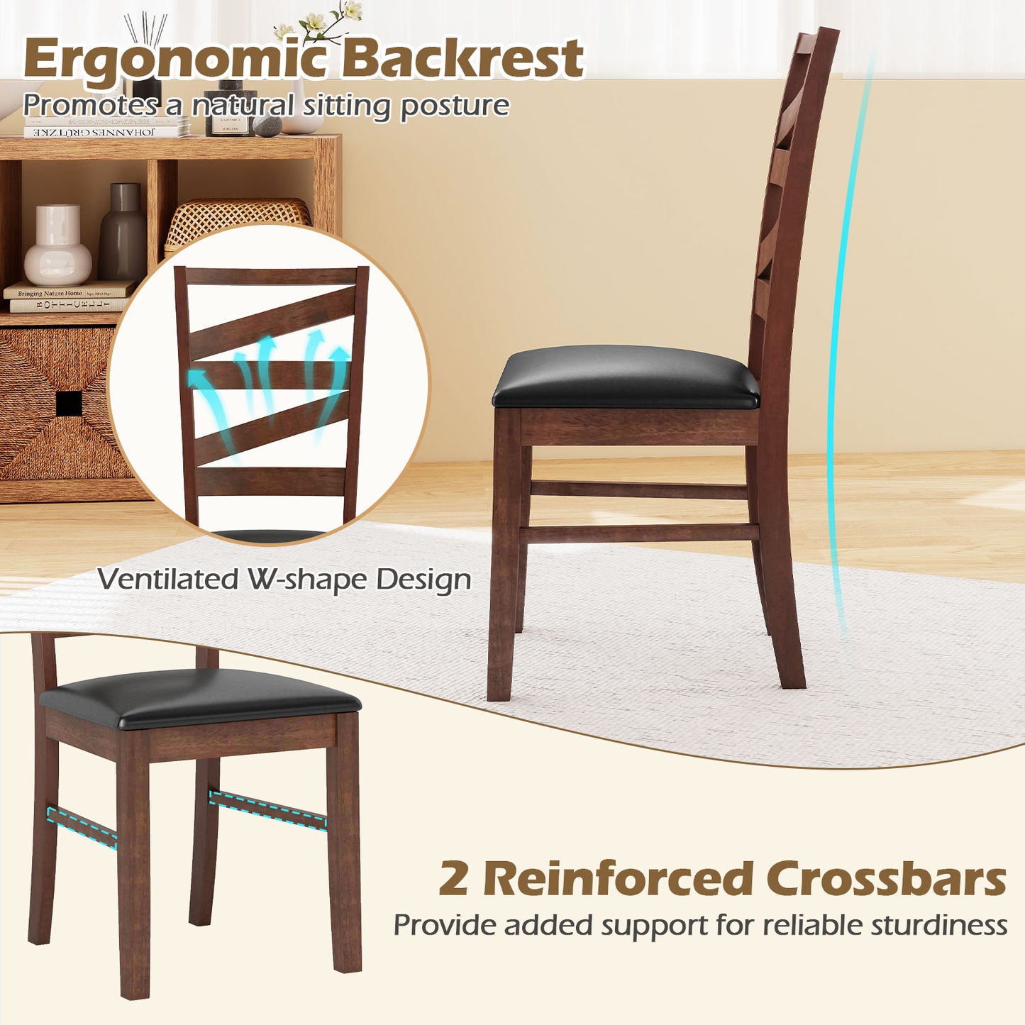 Dining Chairs Set of 2 Kitchen Side Chairs with Rubber Wood Legs, Walnut Dining Chairs at Gallery Canada