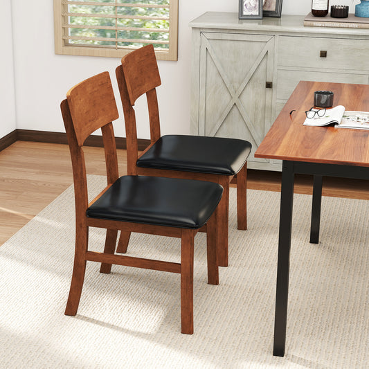 Dining Chairs Set of 2 with Rubber Wood Legs and Faux Leather Upholstered Seat, Black Dining Chairs Black at Gallery Canada
