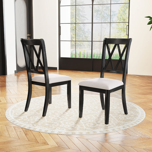 Dining Chairs Set of 2 Kitchen Side Chairs with Curved Cross Back, Beige Dining Chairs Beige at Gallery Canada