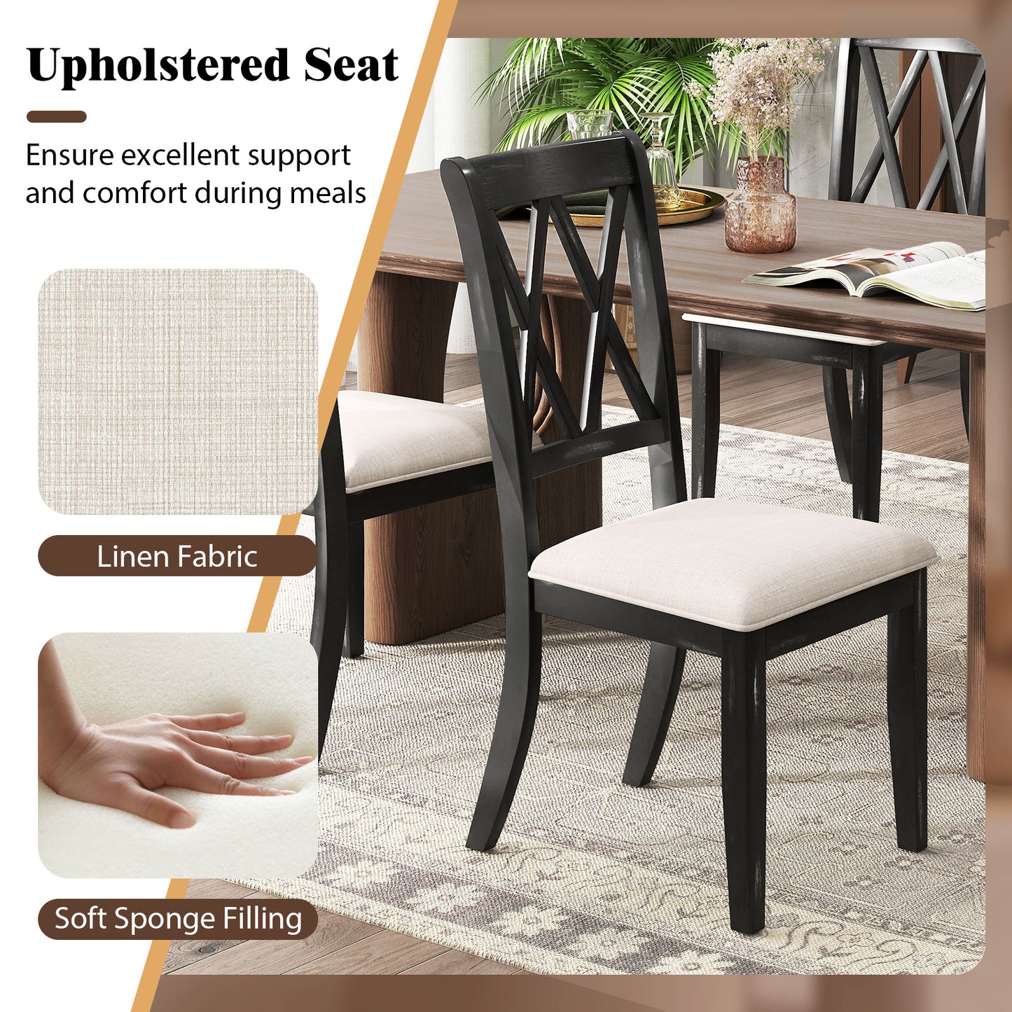 Dining Chairs Set Of 2, Kitchen Side Chairs, Curved Cross Back, Beige Dining Chairs at Gallery Canada