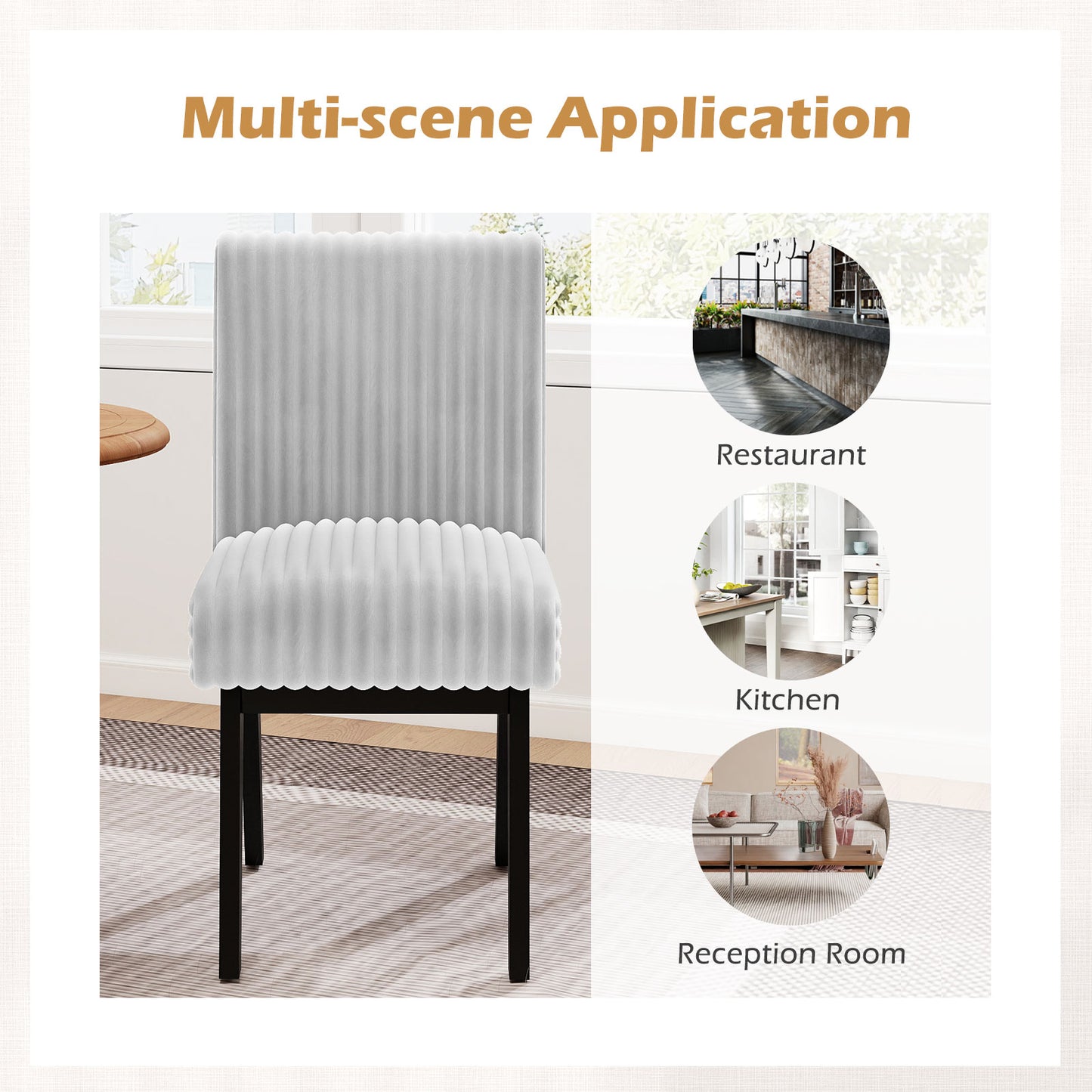 Dining Chairs Set of 2/4 Fabric Upholstered Kitchen Chairs w/ Padded Seat Rubber Wood Legs & Channel Tufted Backrest Modern Armless Side Chairs for Living Room Dining Room Restaurant, Black & Gray Dining Chairs at Gallery Canada