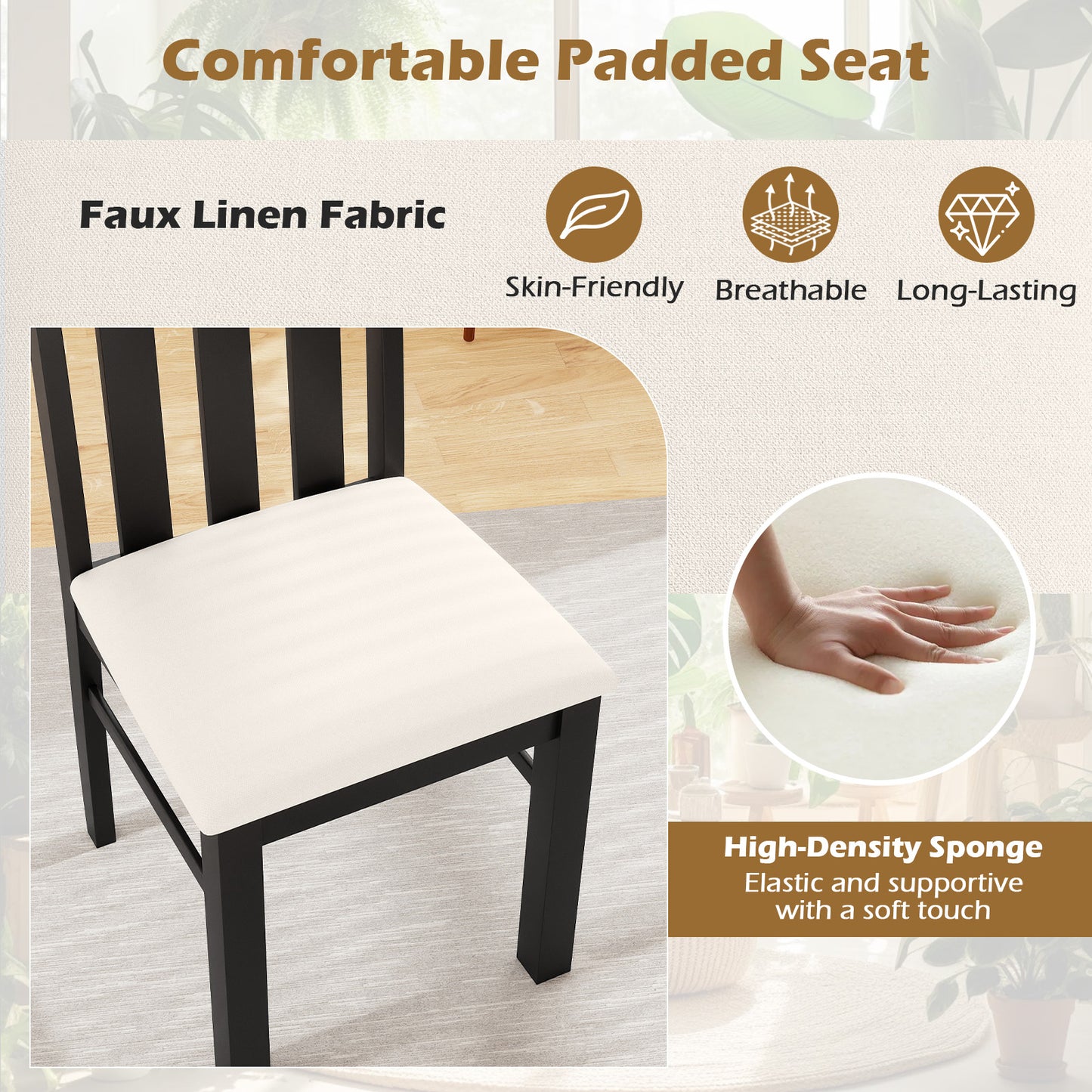 Dining Chairs Set of 2 High Back Dining Room Chairs with Padded Seat and Rubber Wood Frame, Black Dining Chairs at Gallery Canada