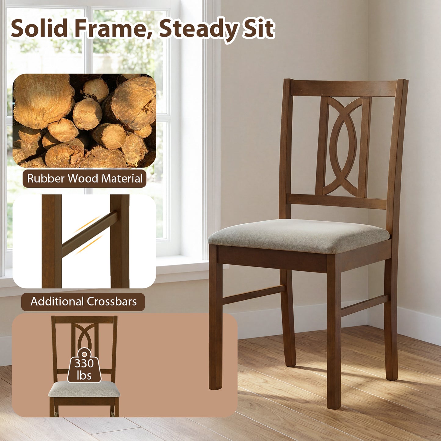Dining Chairs Set of 2, Rubber Wood, Hollowed Backrest, Walnut Dining Chairs at Gallery Canada