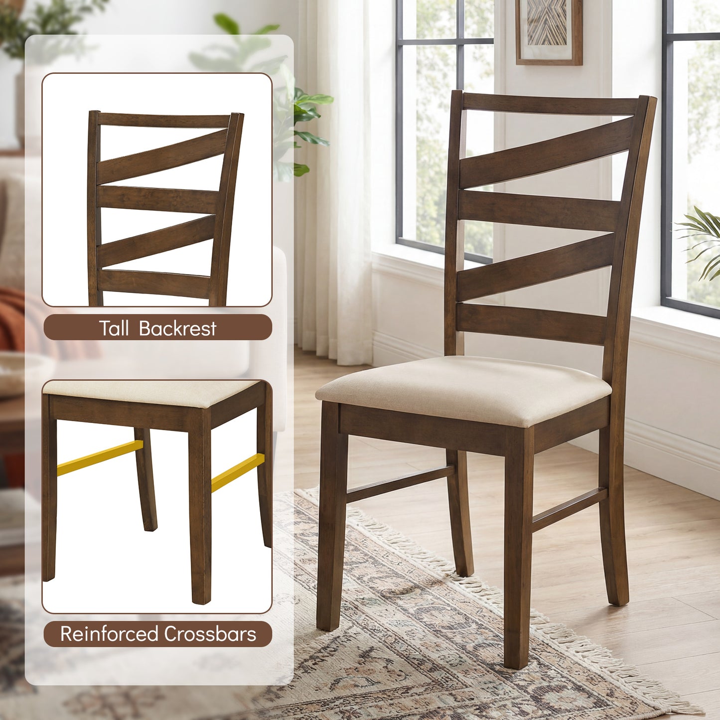 Dining Chairs Set Of 2, Rubber Wood Frames, Brown Dining Chairs at Gallery Canada