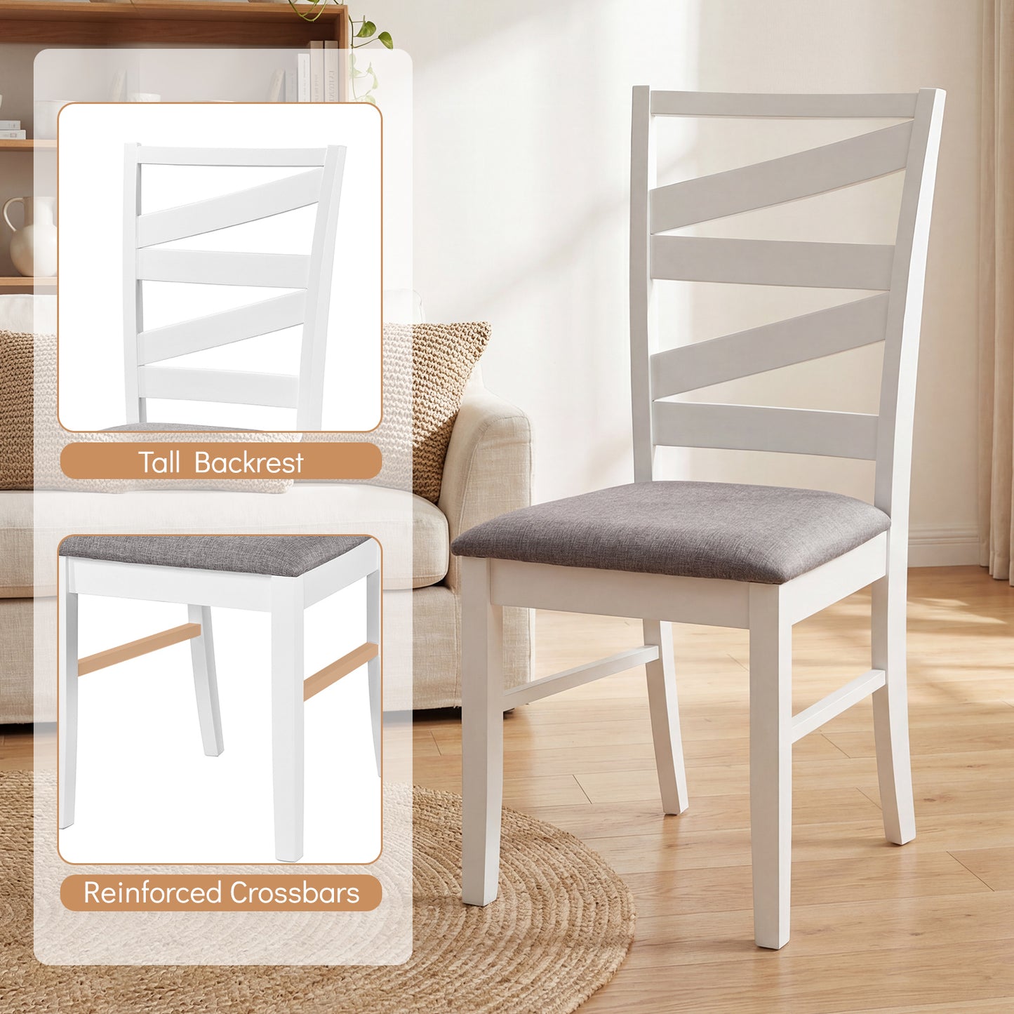 Dining Chairs Set of 2, Rubber Wood Frames, White Dining Chairs at Gallery Canada