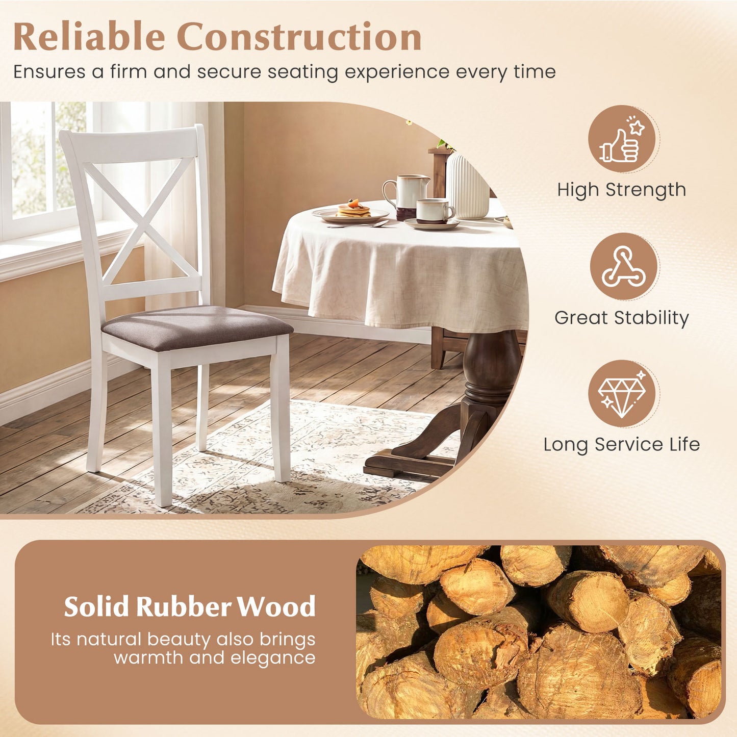Rubber Wood Dining Chairs Set of 4, With Padded Seat, White Dining Chairs at Gallery Canada