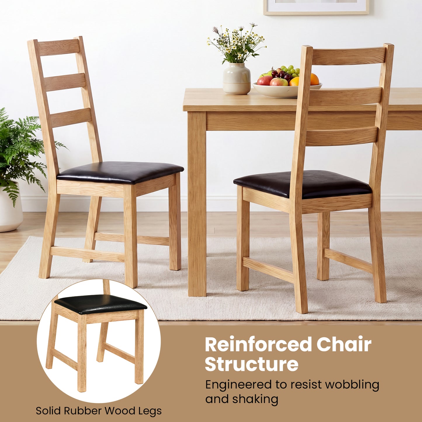 Farmhouse Dining Chairs Set Of 2, Hollowed Backrest, Natural Dining Chairs at Gallery Canada