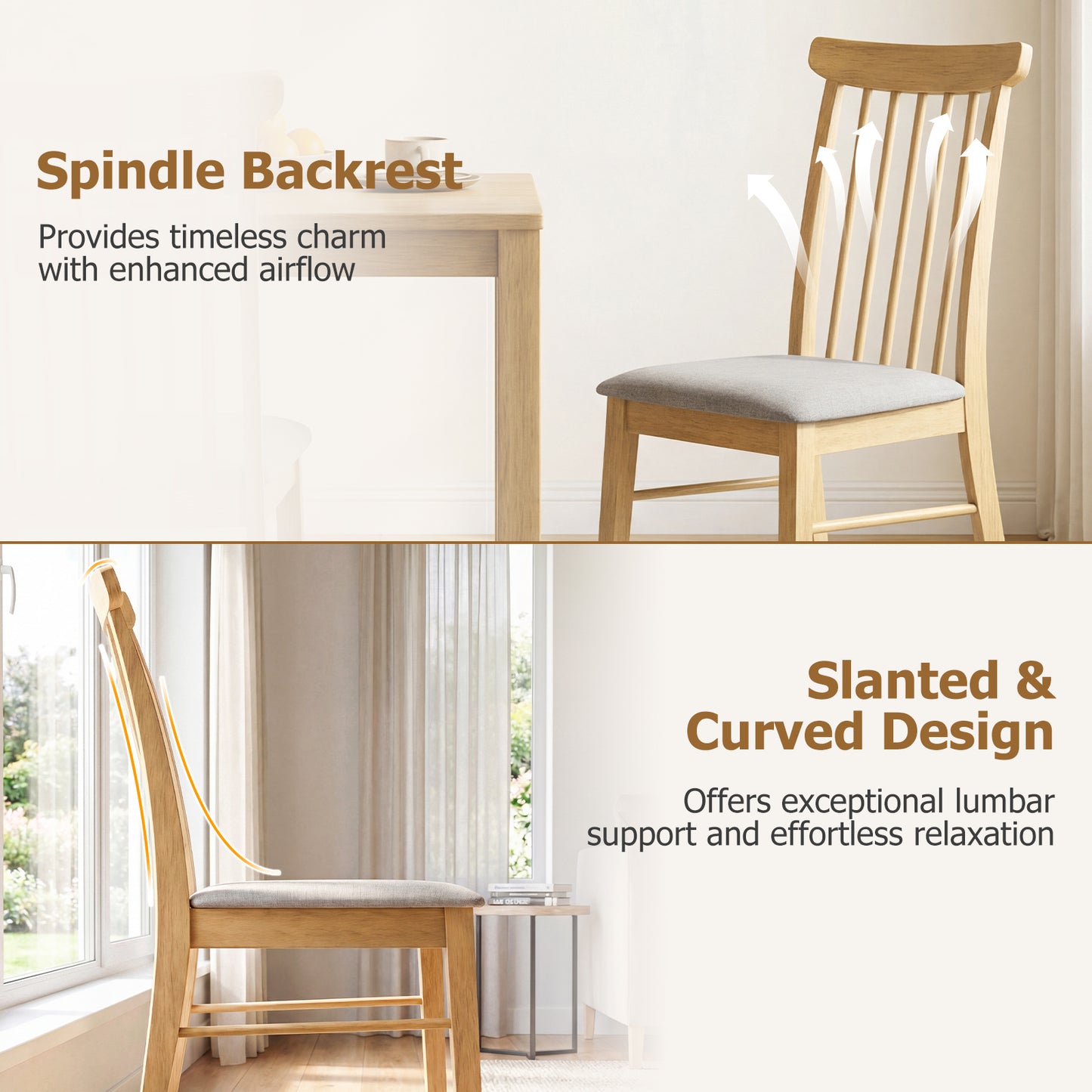 Fabric Upholstered Dining Chairs, Set of 2, Rubber Wood Frame, Natural Dining Chairs at Gallery Canada