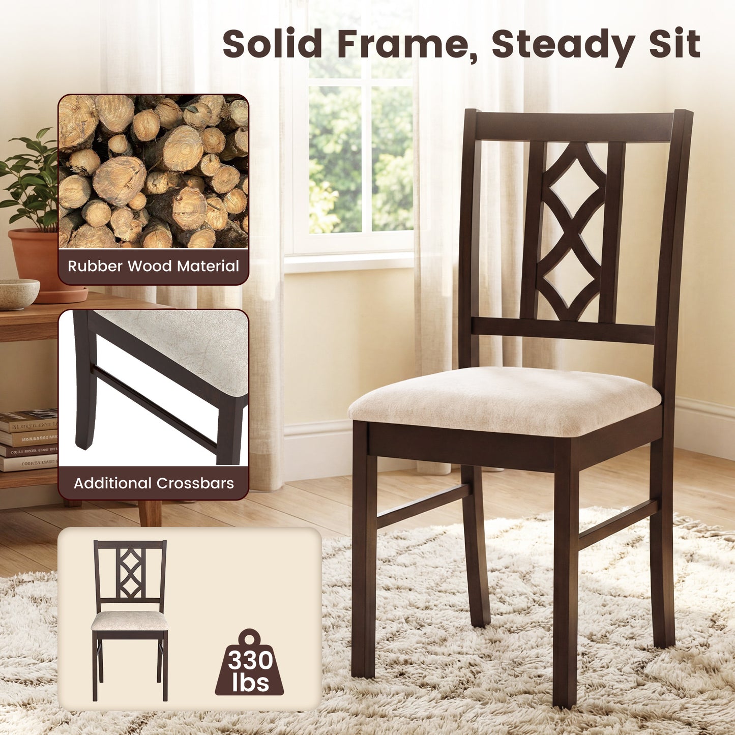 2-Piece Rubber Wood Dining Chairs, Hollowed Backrest, Walnut Dining Chairs at Gallery Canada
