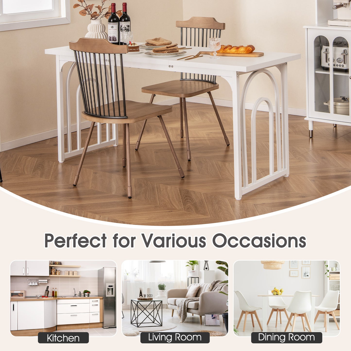 Dining Table for 6-8 People 63 Inch Rectangular Farmhouse Kitchen Table, White Dining Tables at Gallery Canada