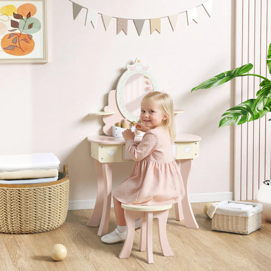 Kids Vanity Set with Mirror, Stool, 7 Accessories, Pink Toy Vanity Pink at Gallery Canada