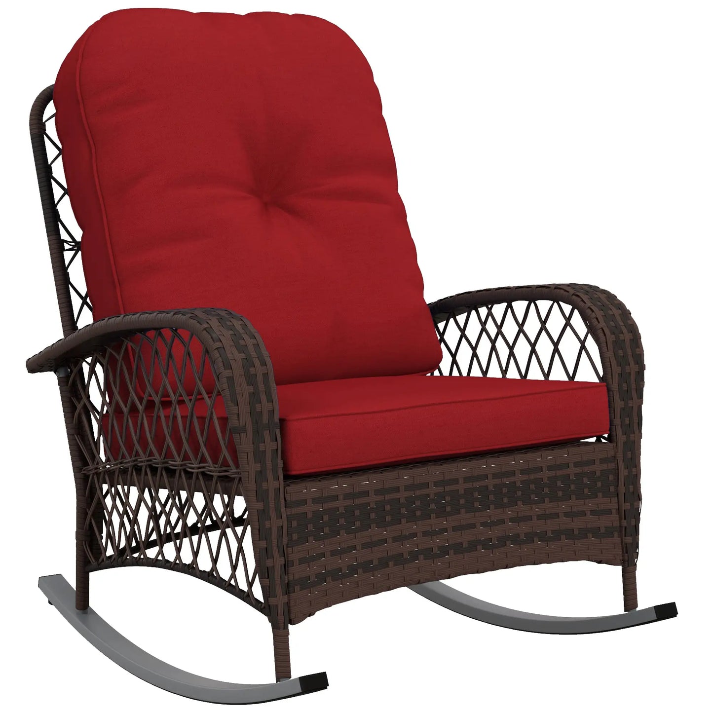 Outdoor Wicker Rattan Rocking Chair, Thick Cushions, Garden Backyard Porch, Red Outdoor Rocking Chairs at Gallery Canada