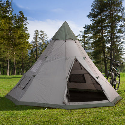 6 Men Camping Family Teepee Tent with Mesh Windows, Tent Floor, Door and Carry Bag for Hiking, Picnic, Grey at Gallery Canada