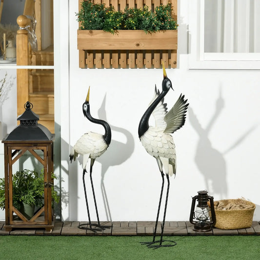 Garden Heron Statues Set of 2, 35.4"-40.6", White and Black Garden Decor White, Black at Gallery Canada