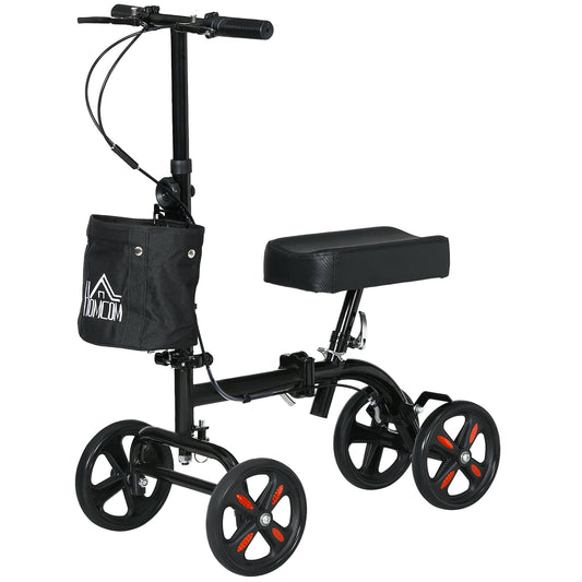 Steerable Knee Walker, Foldable Knee Scooter with Dual Braking System, Adjustable Height, Crutch Alternative, Black - Gallery Canada