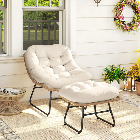 Rattan Chair With Stool, Cushion, Adjustable Foot Pads, Natural Patio Furniture Sets Nature Rattan, Cream White Cushion at Gallery Canada