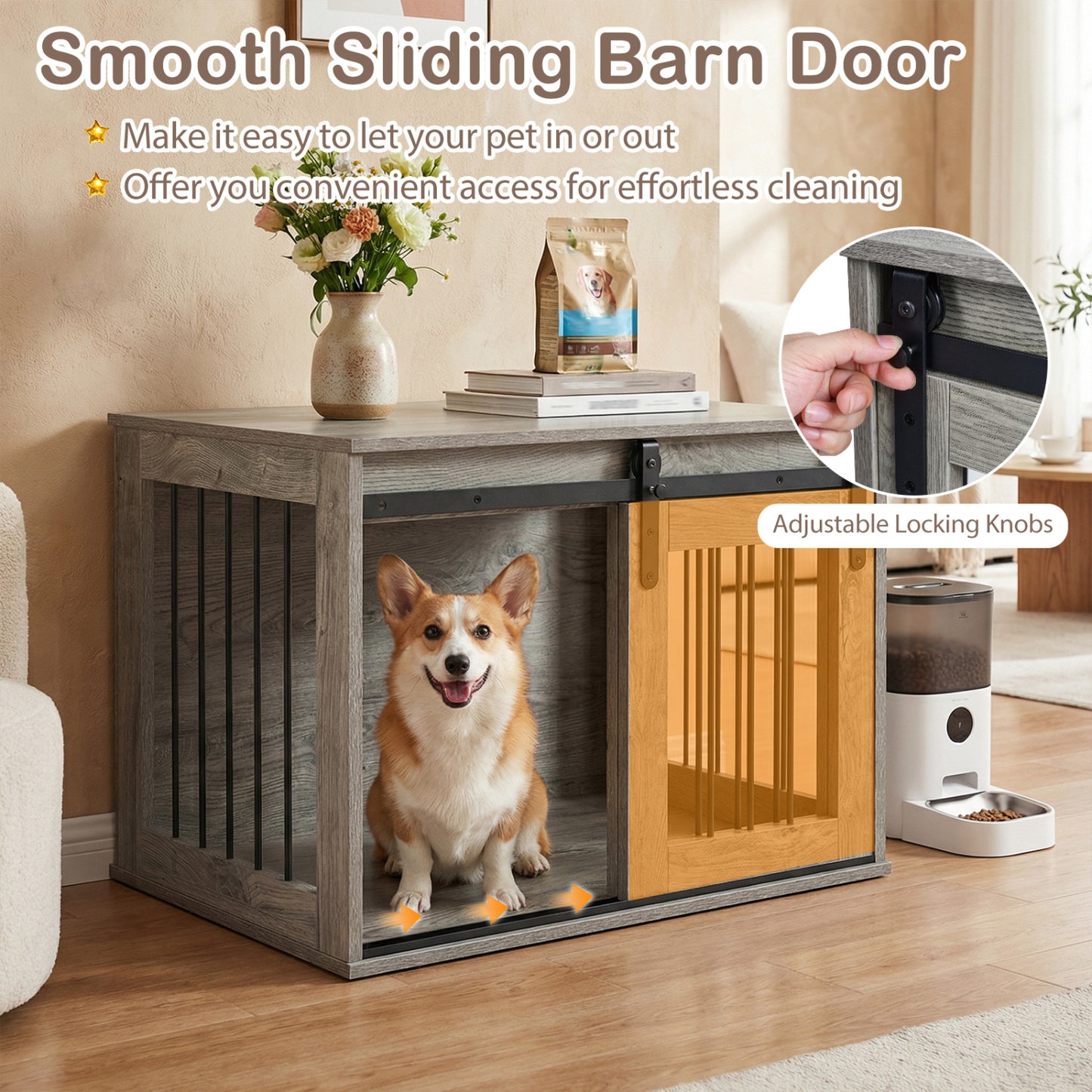 Heavy Duty Dog Crate Furniture, Sliding Barn Door, Gray Dog Kennels at Gallery Canada