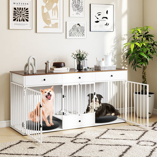 Modern Dog Crate Furniture, 3 Drawers With Pull-Out Feeder, White Dog Kennels White at Gallery Canada