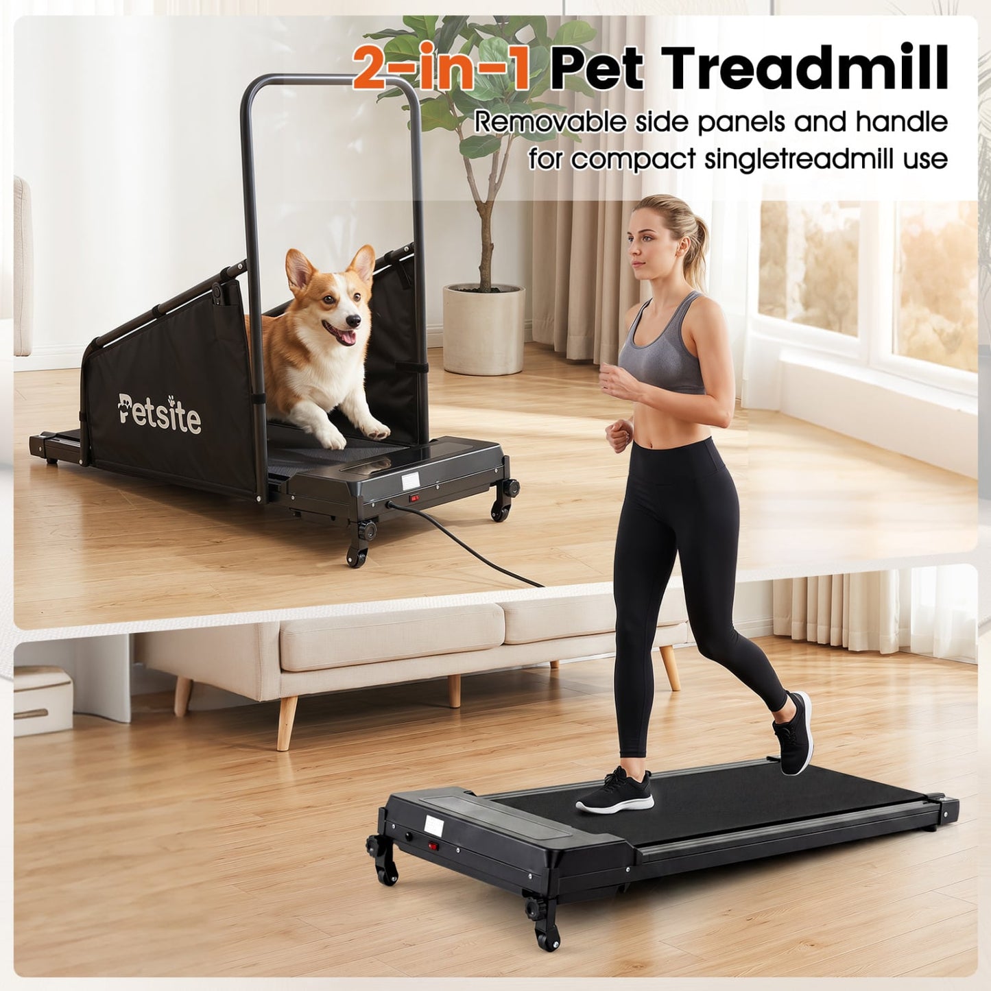 Dog Treadmill With Remote Control, LCD Display, Black