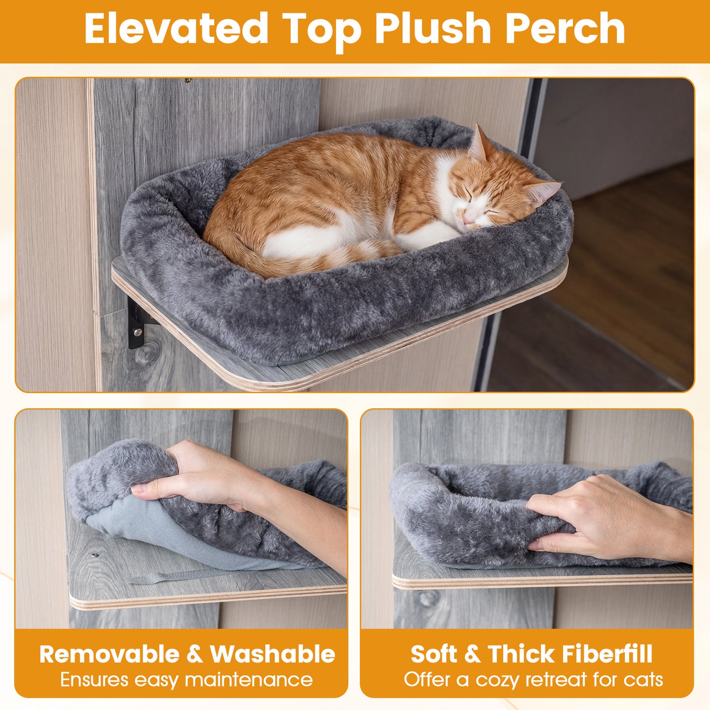 Door Hanging Cat Climber 4-level Height Adjustable with Plush Bed, Gray Cat Trees Condos & Scratchers at Gallery Canada