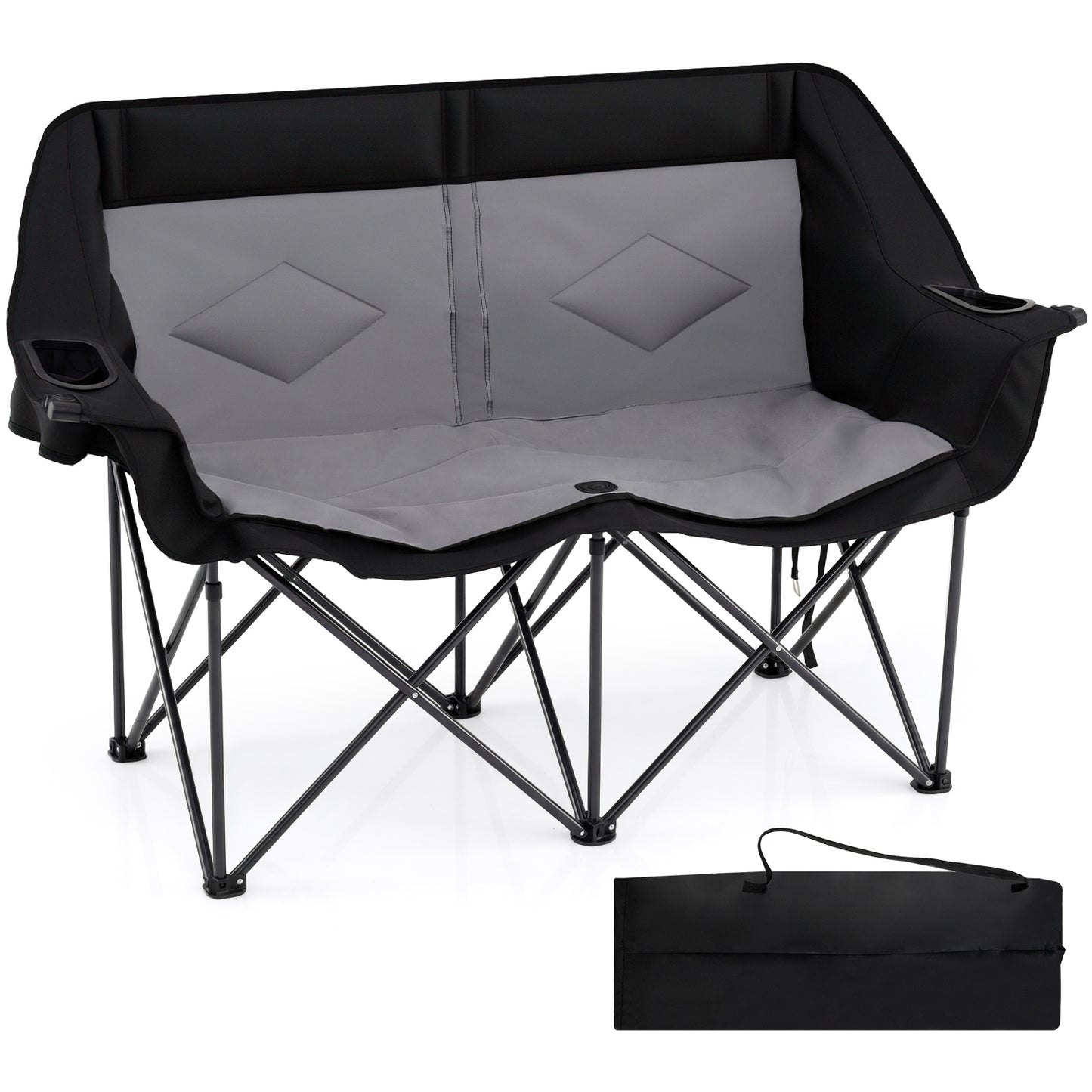 Double Camping Chair With Cup Holders, Mesh Pockets, Dark Gray Camping Furniture Dark Gray at Gallery Canada