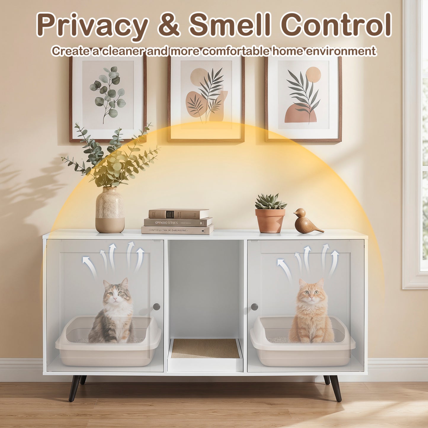 Double Cat Litter Box Enclosure, White