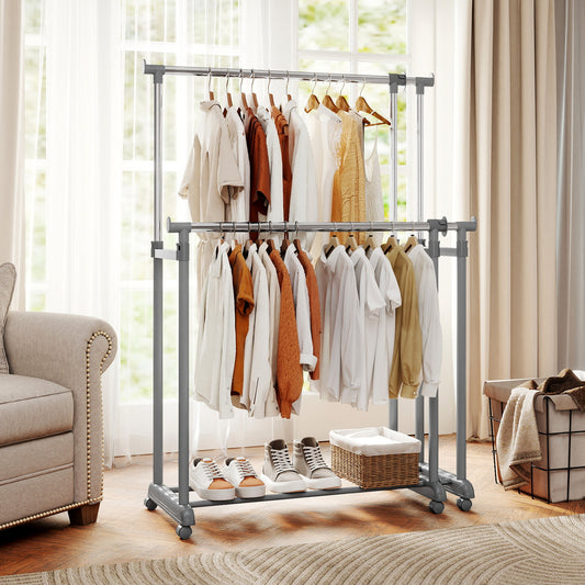 Double Rod Clothes Rack, Heavy-Duty Metal, Silver Clothing & Closet Storage Silver at Gallery Canada