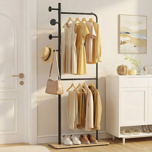 Double Rods Clothes Hanging Rack with Rubber Wood Hooks Coat Racks & Hall Trees Options at Gallery Canada