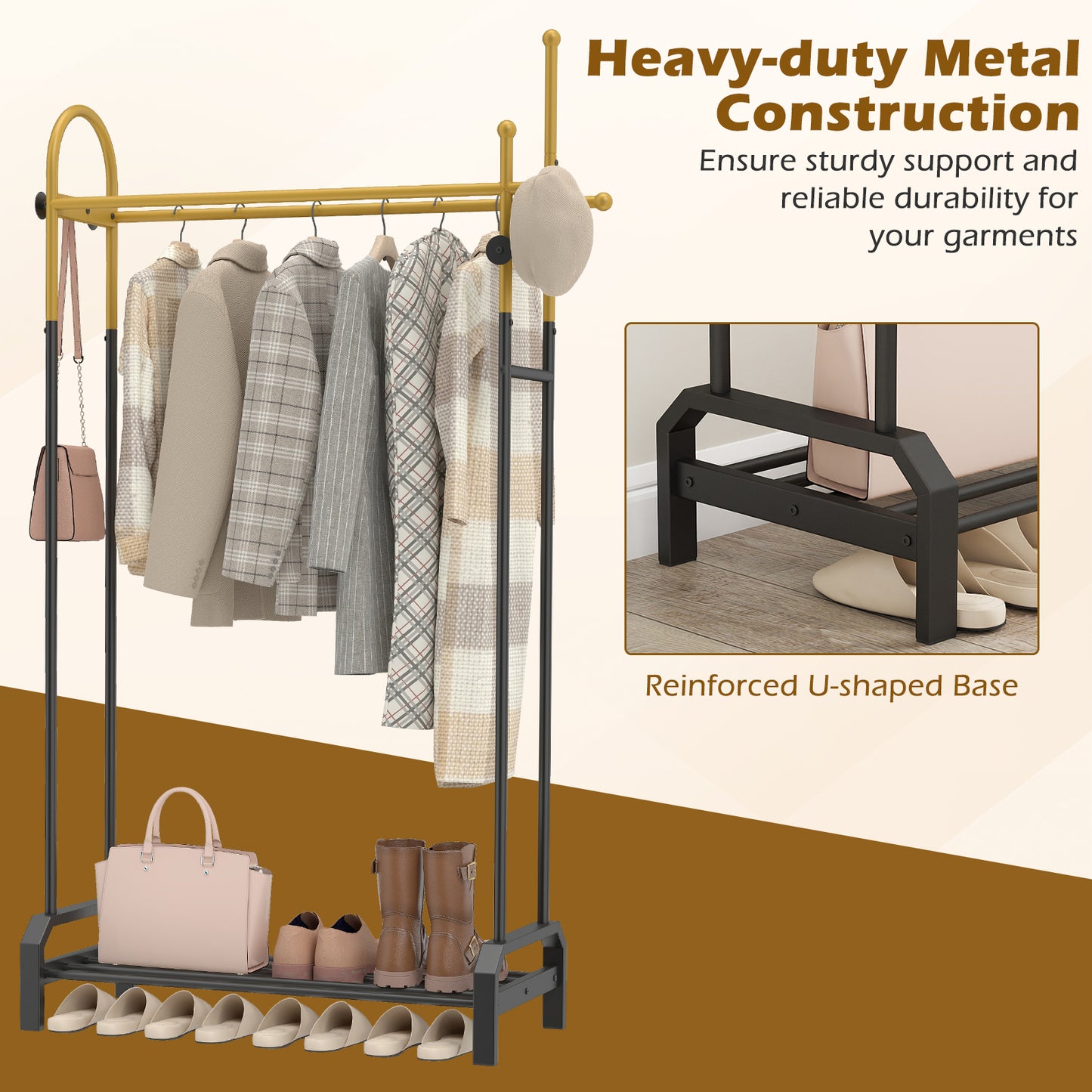 Double Rods Garment Rack, Gold Clothing & Closet Storage at Gallery Canada