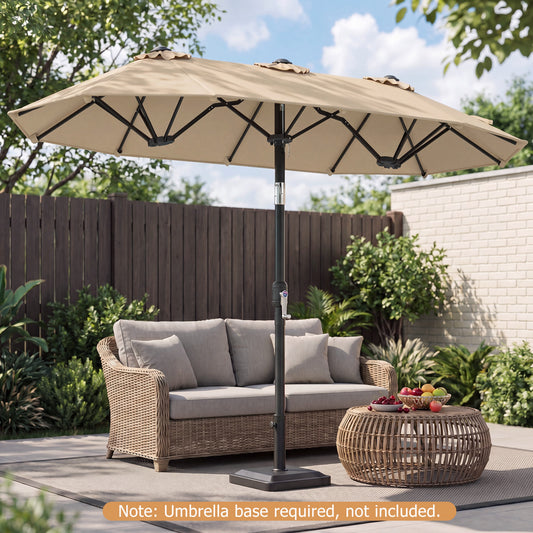 Double-Sided Patio Umbrella, Push Button Tilt, Beige Outdoor Umbrellas Beige at Gallery Canada