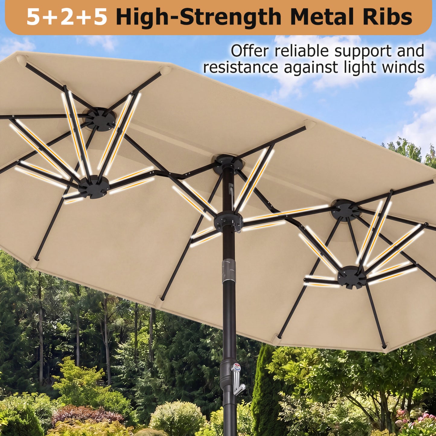 Double-Sided Patio Umbrella, Push Button Tilt, Beige Outdoor Umbrellas at Gallery Canada