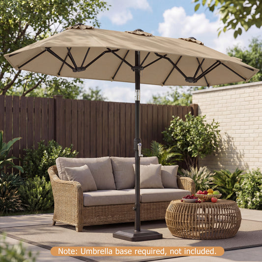 Double Sided Patio Umbrella, Push Button Tilt, Coffee Outdoor Umbrellas Coffee at Gallery Canada
