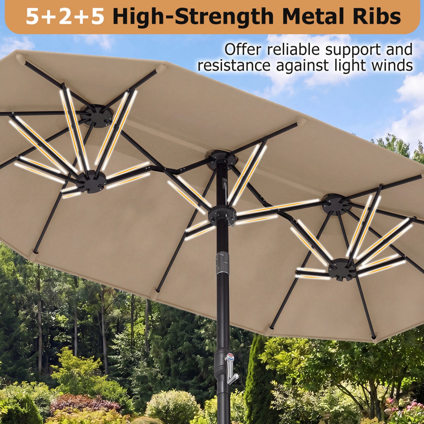 Double Sided Patio Umbrella, Push Button Tilt, Coffee Outdoor Umbrellas at Gallery Canada
