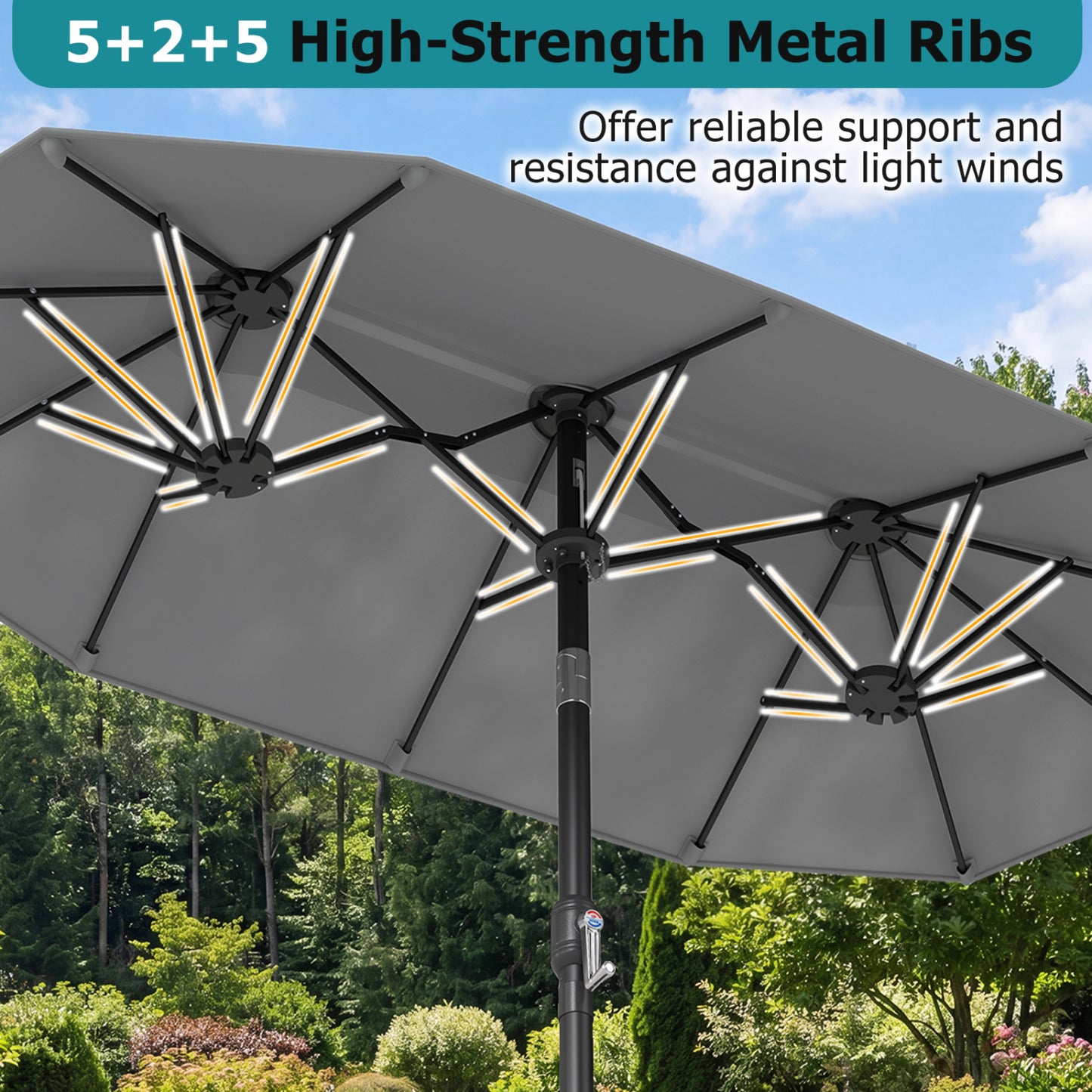 Double-Sided Patio Umbrella With Push Tilt, Gray Outdoor Umbrellas at Gallery Canada