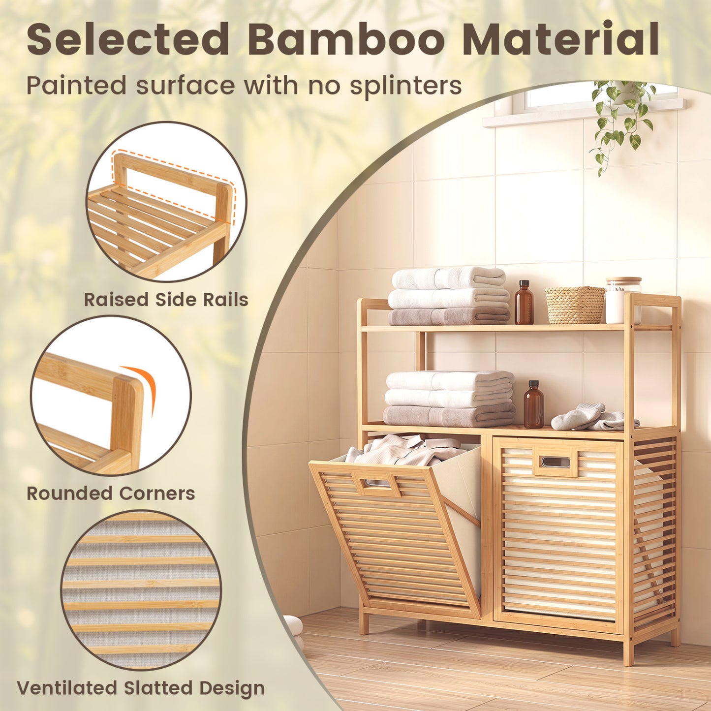 Double Tilt Out Laundry Hamper, 2 Shelves, Natural