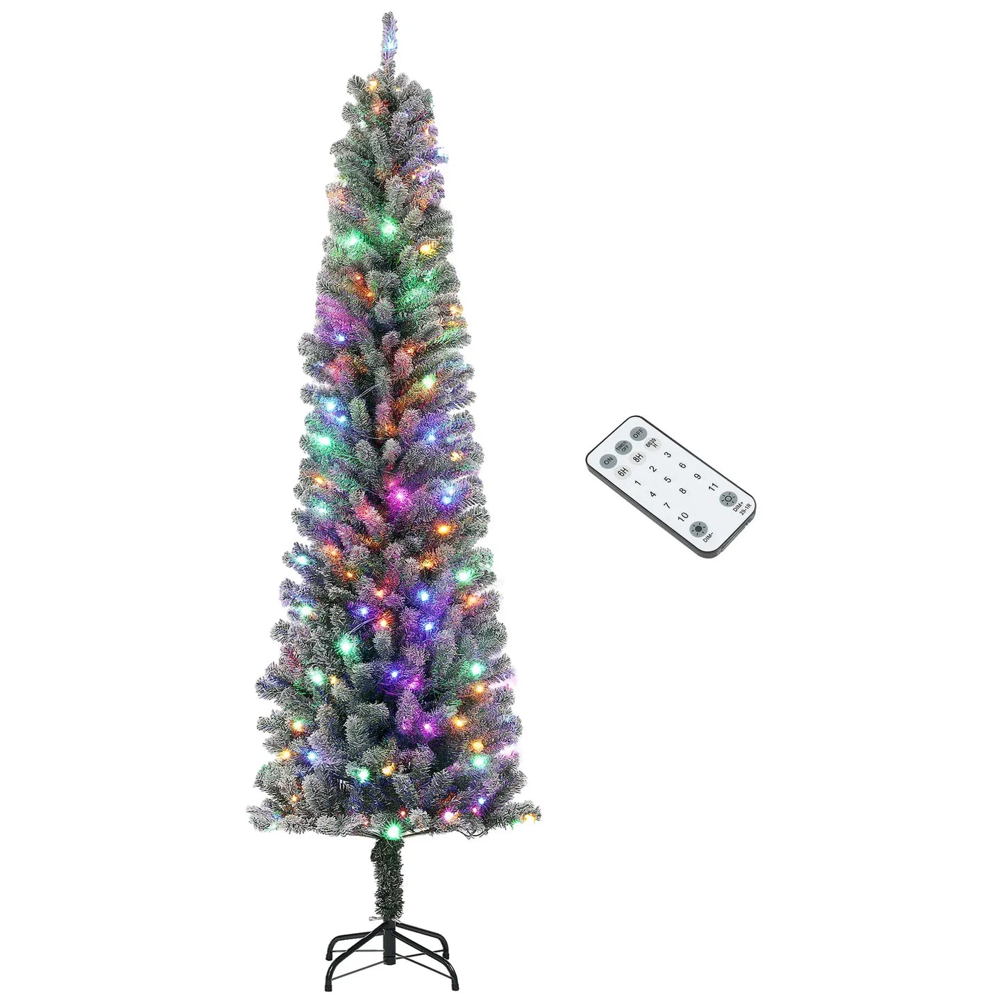 7.5ft Prelit Flocked Artificial Christmas Tree, Remote, Dual Color LEDs, 519 Tips, Dual Color Pre Lit Christmas Trees at Gallery Canada
