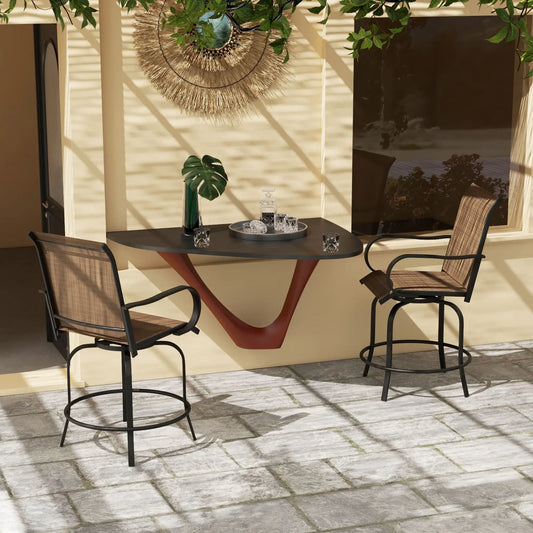 Outdoor Bar Stools, Set of 2, 360° Swivel, 26.8" x 29.5" x 48.4", Brown Bistro Sets Brown at Gallery Canada