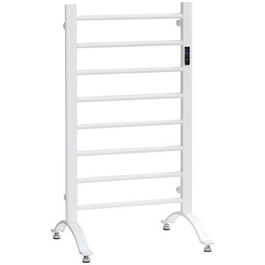 8-Bar Bathroom Heated Towel Rail with Built-in Timer and Led Indicators, Wall Mounted &; Free Standing Carbon Steel Electric Towel Warmer Towel Drying Rack, Plug-in, White - Gallery Canada