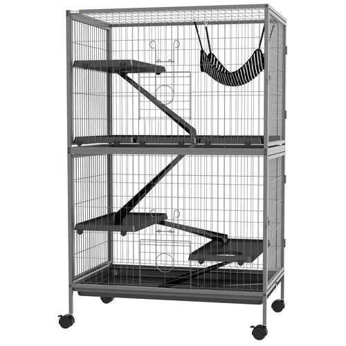 5-Tier Rolling Small Animal Cage, Deluxe Guinea Pig Cage, Ferret Cage for Mink Chinchilla Kitten Rabbit Grey