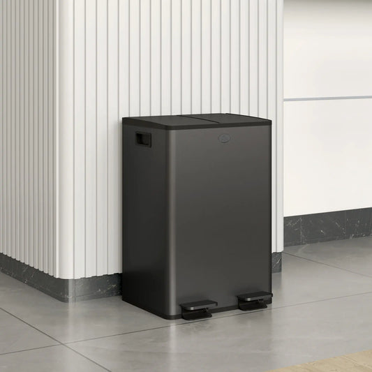 Dual Garbage Bin, Soft Close Trash Can, 2 x 28 Liter, Black Household Supplies Black at Gallery Canada