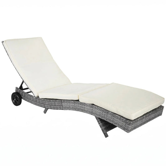 Adjustable Wicker Chaise Lounge with Cushion, Wheels, Cream White Chaise Loungers Cream at Gallery Canada