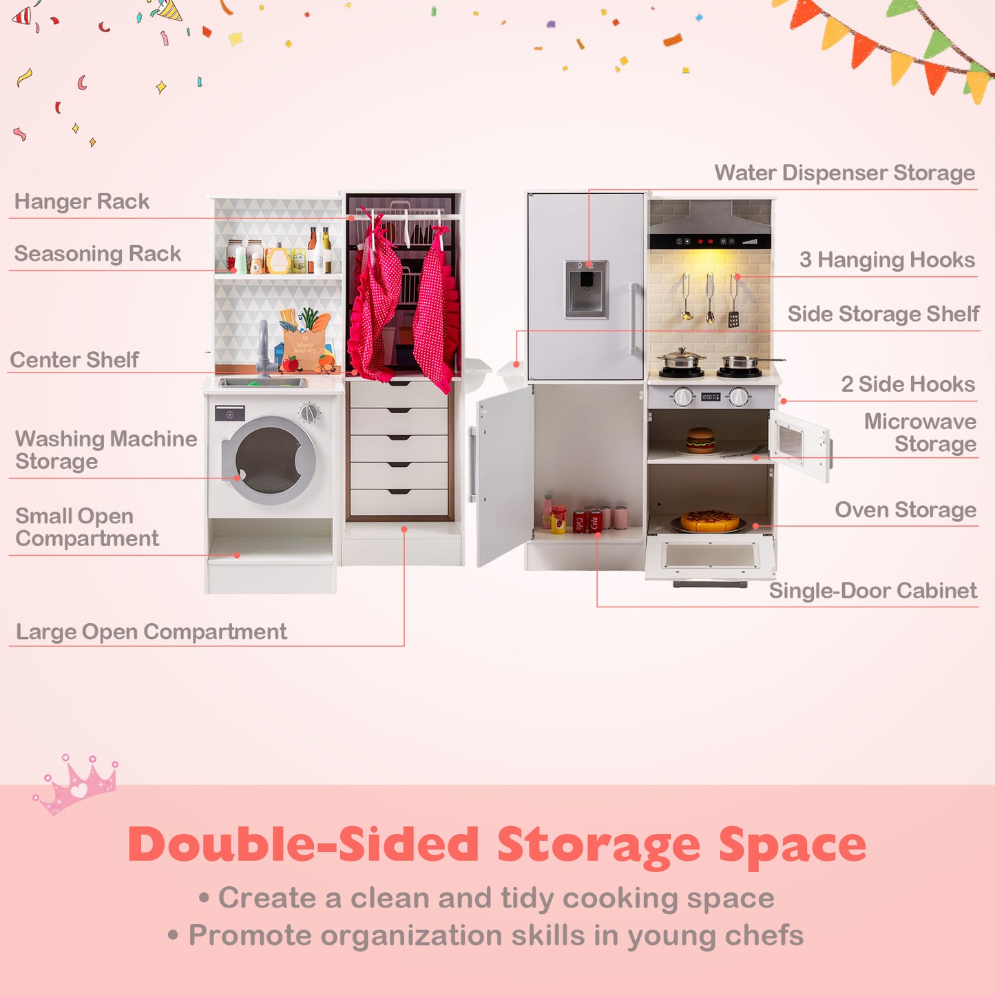 Dual-Sided Kids Play Kitchen with Water Dispenser and Range Hood for 3+ Years Old, White Play Kitchen Sets at Gallery Canada