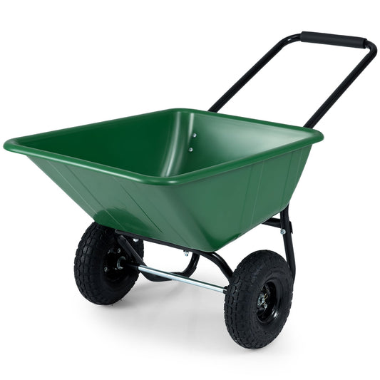 Dual-Wheel Garden Utility Cart, Pneumatic Tires, Green
