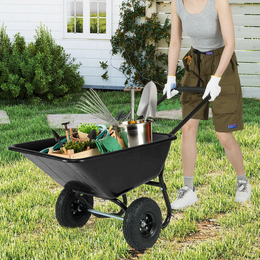 Dual-Wheel Garden Utility Cart With Pneumatic Tires, Black