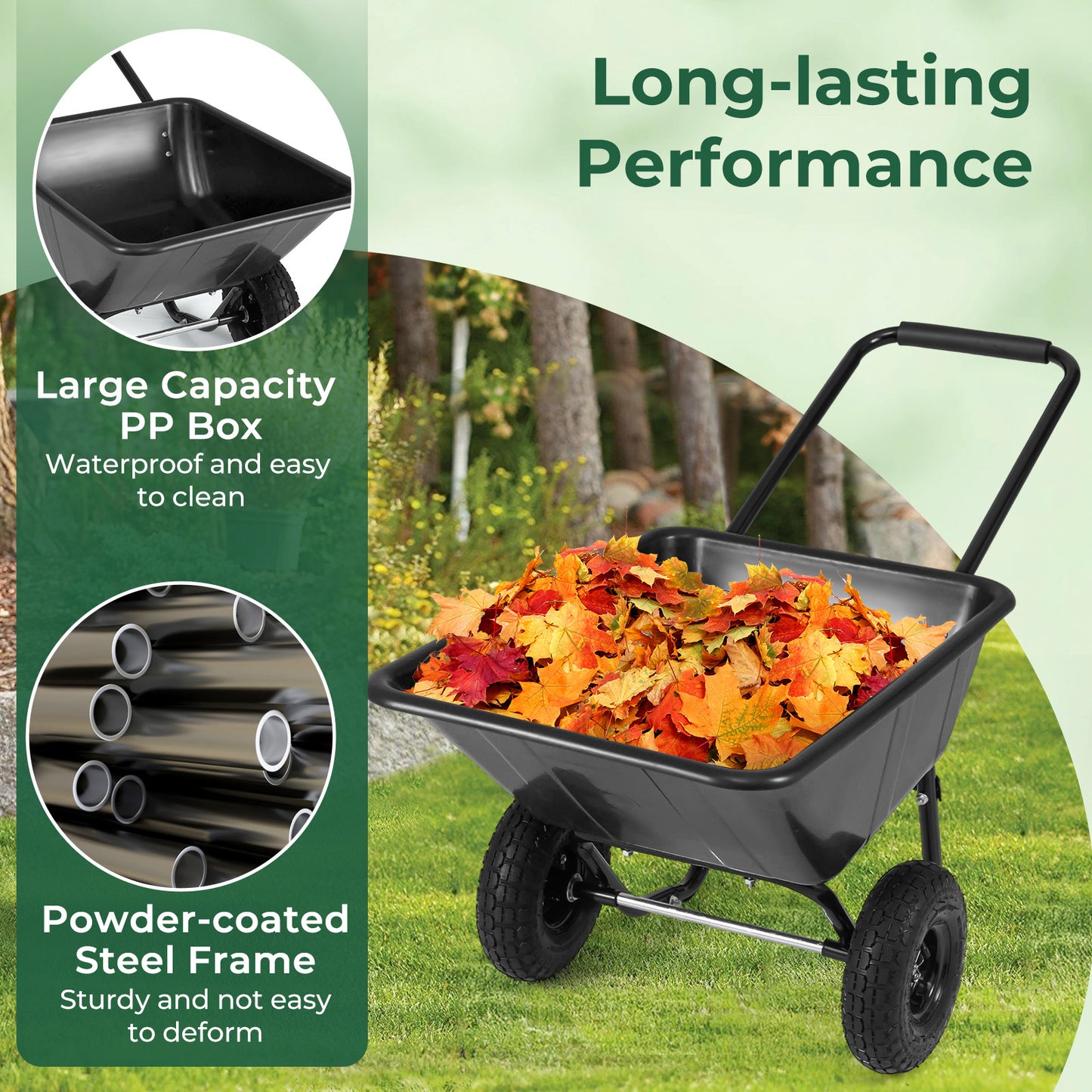 Dual-Wheel Garden Utility Cart With Pneumatic Tires, Black Garden Carts at Gallery Canada