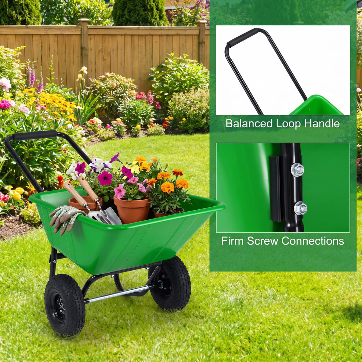 Dual-Wheel Wheelbarrow Utility Cart, Pneumatic Tires, Light Green Garden Carts at Gallery Canada
