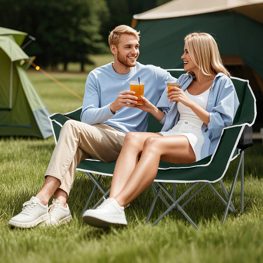Duo Camping Chair Portable Oversized Loveseat with Armrests and Cup Holders, Green Beach & Lawn Chairs Green at Gallery Canada