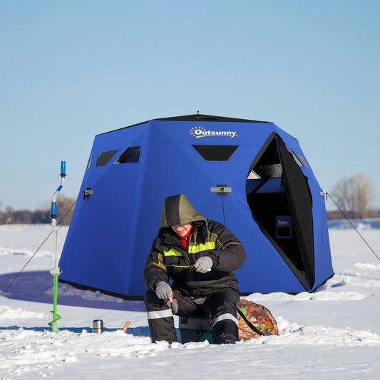 4 Person Insulated Ice Fishing Shelter, Pop-Up Tent with Carry Bag, Two Doors, Blue Ice Fishing Tents Blue at Gallery Canada
