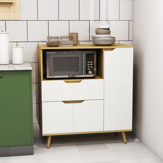 Modern Microwave Stand, Cabinet with Drawer, Storage, White Kitchen Pantry Cabinets White, Natural at Gallery Canada
